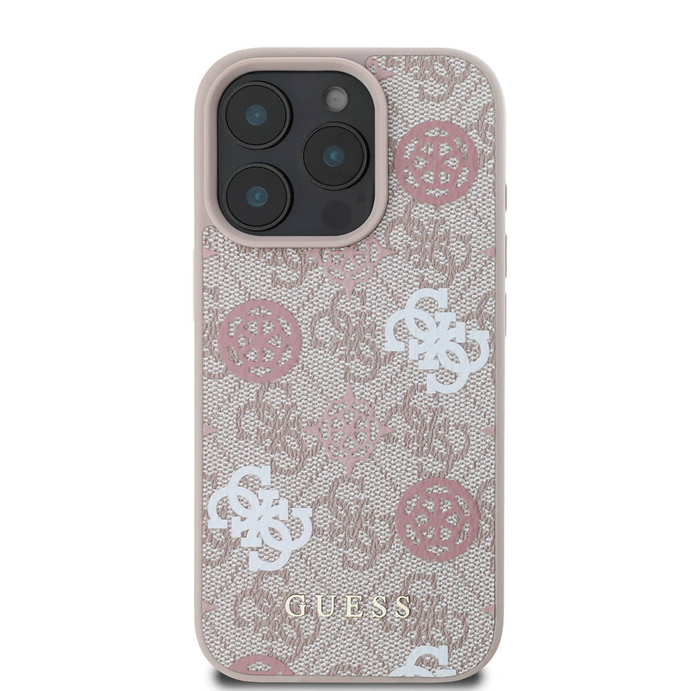 Apple iPhone 16 Pro Max Kılıf Guess Orjinal Lisanslı M-safe Şarj Özellikli 4G Desenli Yazı Logolu Peony Kapak Siyah
