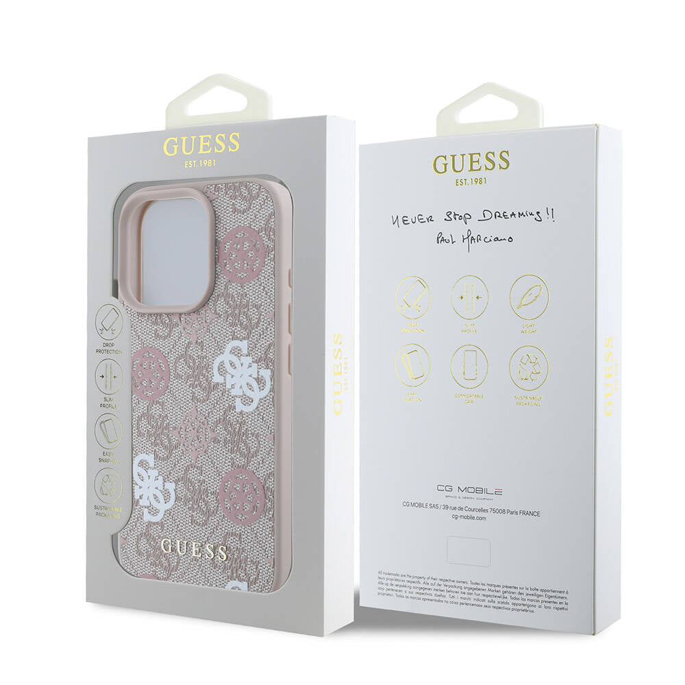 Apple iPhone 16 Pro Max Kılıf Guess Orjinal Lisanslı M-safe Şarj Özellikli 4G Desenli Yazı Logolu Peony Kapak Siyah