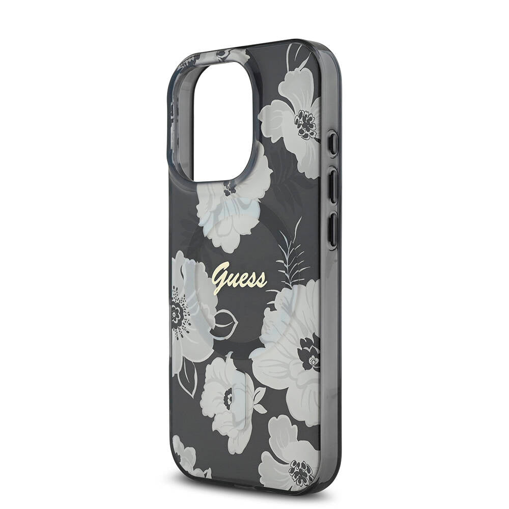 Apple iPhone 16 Pro Max Kılıf Guess Orjinal Lisanslı M-safe Şarj Özellikli Flower Tone On Tone Ring Kapak Pembe