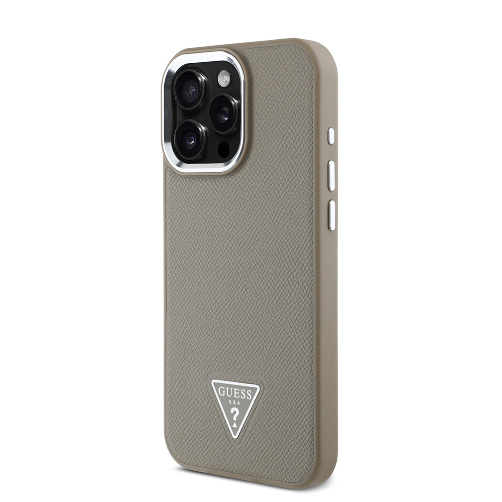 Apple iPhone 16 Pro Max Kılıf Guess Orjinal Lisanslı M-safe Şarj Özellikli Grained Triangle Kapak Siyah