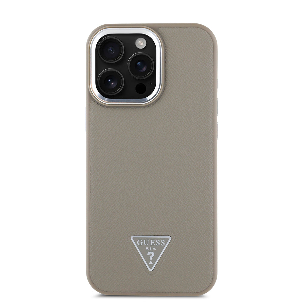 Apple iPhone 16 Pro Max Kılıf Guess Orjinal Lisanslı M-safe Şarj Özellikli Grained Triangle Kapak Siyah