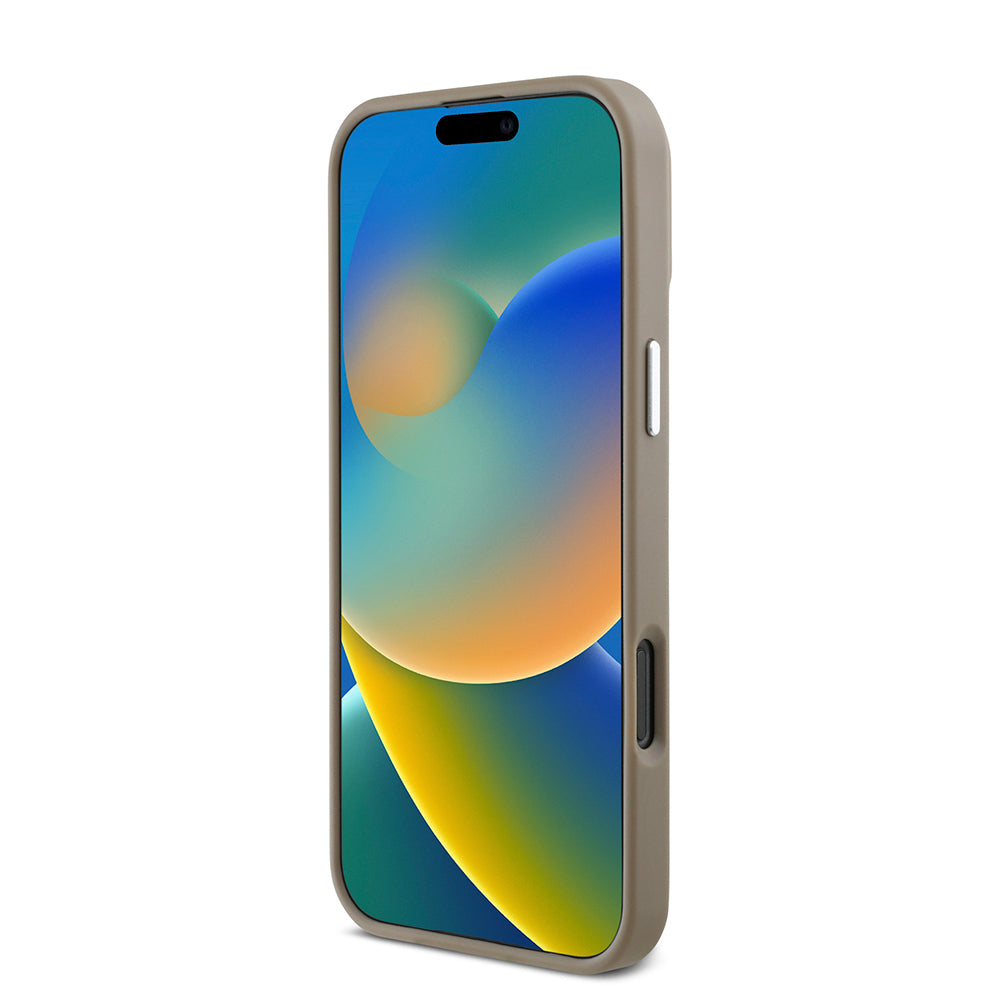 Apple iPhone 16 Pro Max Kılıf Guess Orjinal Lisanslı M-safe Şarj Özellikli Grained Triangle Kapak Siyah