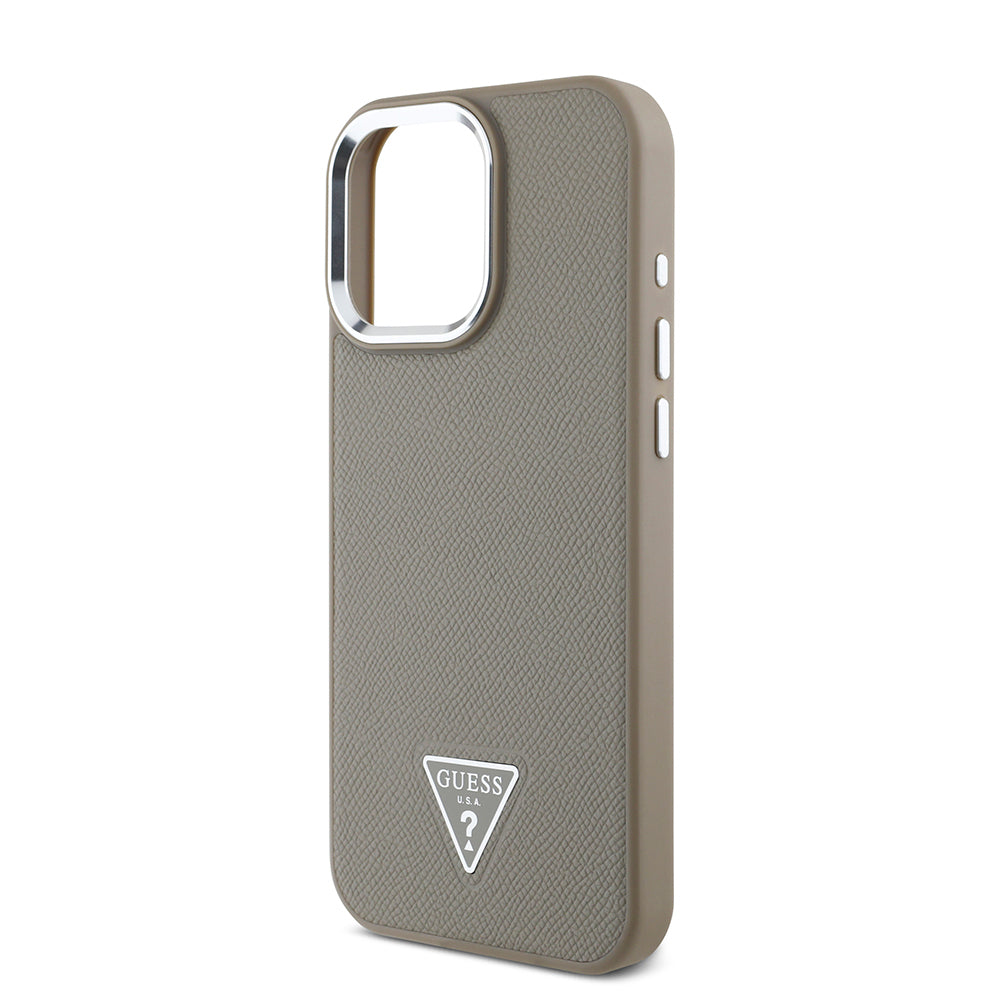 Apple iPhone 16 Pro Max Kılıf Guess Orjinal Lisanslı M-safe Şarj Özellikli Grained Triangle Kapak Siyah