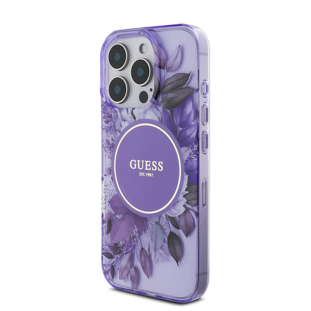 Apple iPhone 16 Pro Max Kılıf Guess Orjinal Lisanslı M-safe Şarj Özellikli IML Baskılı Çiçek İnci Bileklikli Kapak Yeşil