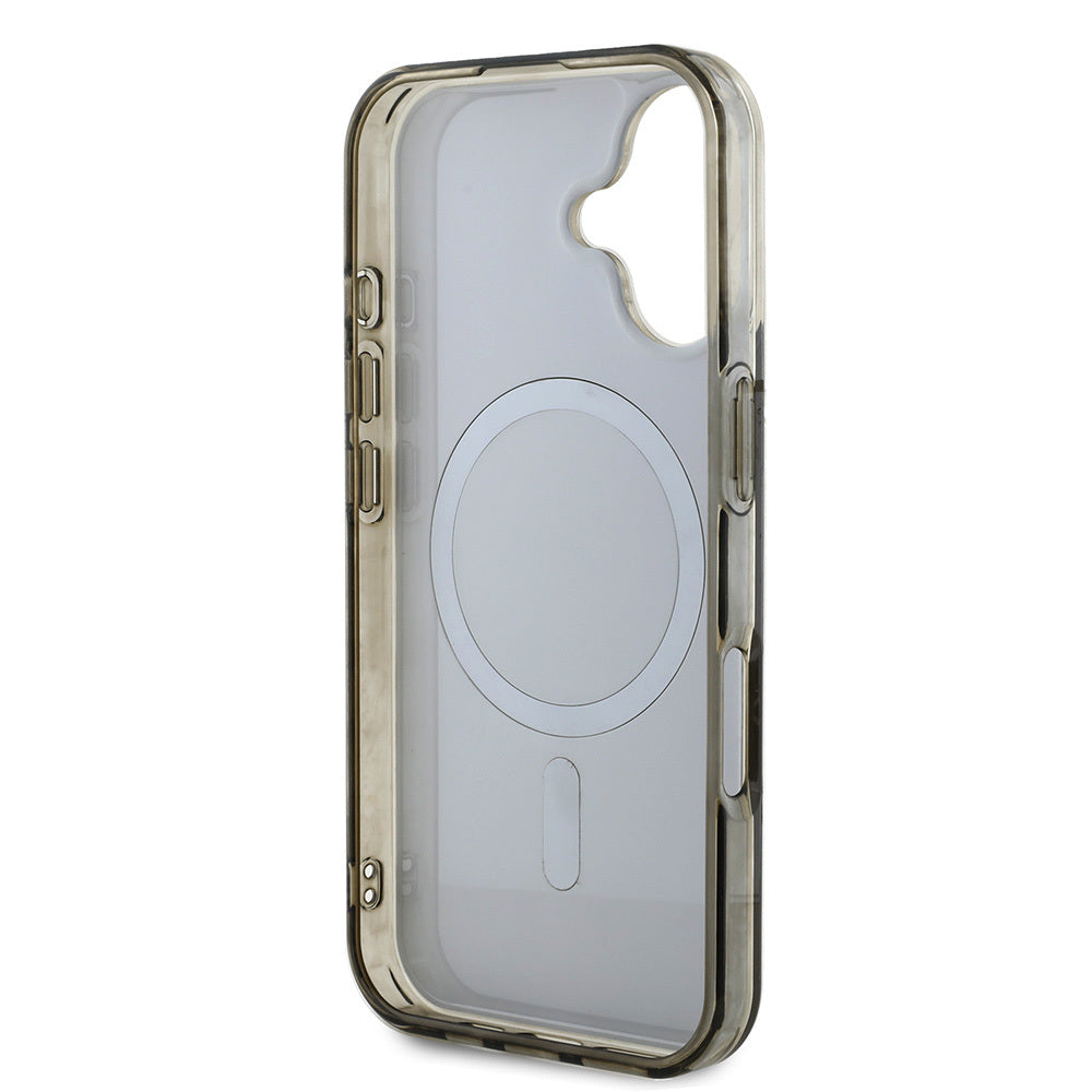 Apple iPhone 16 Pro Max Kılıf Guess Orjinal Lisanslı M-safe Şarj Özellikli IML Baskılı Klasik Logolu 4G Desenli Kapak Kahverengi