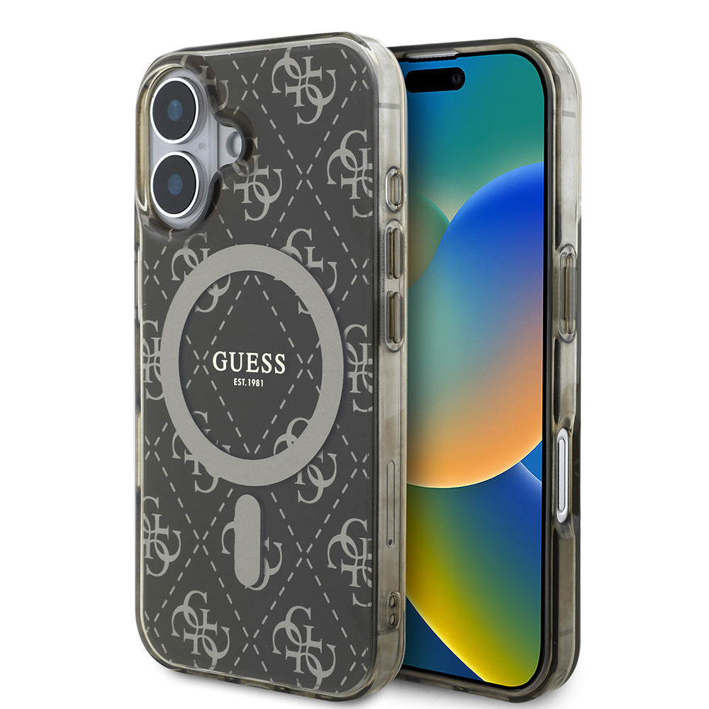 Apple iPhone 16 Pro Max Kılıf Guess Orjinal Lisanslı M-safe Şarj Özellikli IML Baskılı Klasik Logolu 4G Desenli Kapak