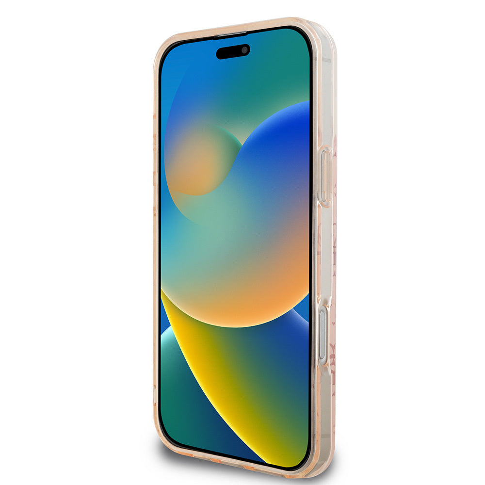 Apple iPhone 16 Pro Max Kılıf Guess Orjinal Lisanslı M-safe Şarj Özellikli IML Baskılı Klasik Logolu 4G Desenli Kapak Kahverengi