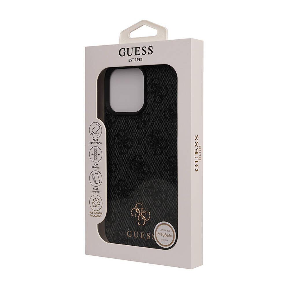 Apple iPhone 16 Pro Max Kılıf Guess Orjinal Lisanslı M-safe Şarj Özellikli Small 4G Classic Kapak Kahverengi
