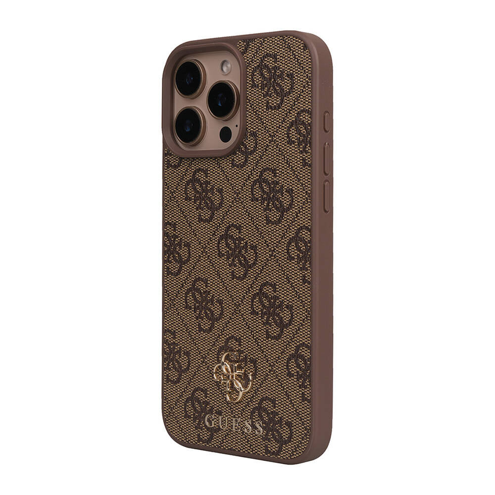 Apple iPhone 16 Pro Max Kılıf Guess Orjinal Lisanslı M-safe Şarj Özellikli Small 4G Classic Kapak Kahverengi