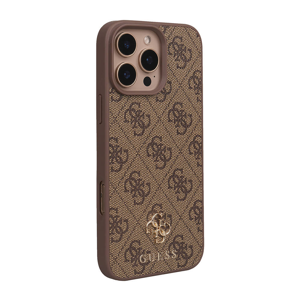 Apple iPhone 16 Pro Max Kılıf Guess Orjinal Lisanslı M-safe Şarj Özellikli Small 4G Classic Kapak Kahverengi