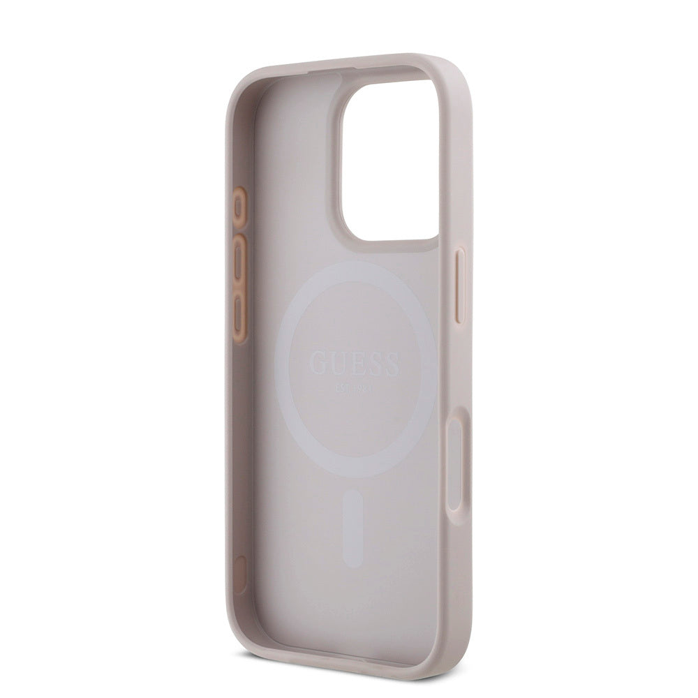 Apple iPhone 16 Pro Max Kılıf Guess Orjinal Lisanslı M-safe Şarj Özellikli Small 4G Classic Kapak Kahverengi