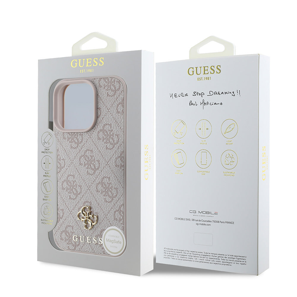 Apple iPhone 16 Pro Max Kılıf Guess Orjinal Lisanslı M-safe Şarj Özellikli Small 4G Classic Kapak Kahverengi