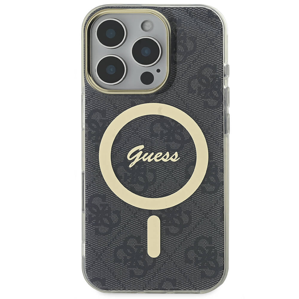Apple iPhone 16 Pro Max Kılıf Guess Orjinal Lisanslı M-safe Şarj Özellikli Yazı Logolu 4G Desenli Kapak Kahverengi