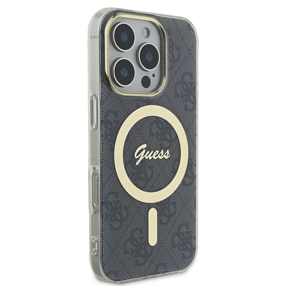 Apple iPhone 16 Pro Max Kılıf Guess Orjinal Lisanslı M-safe Şarj Özellikli Yazı Logolu 4G Desenli Kapak Pembe