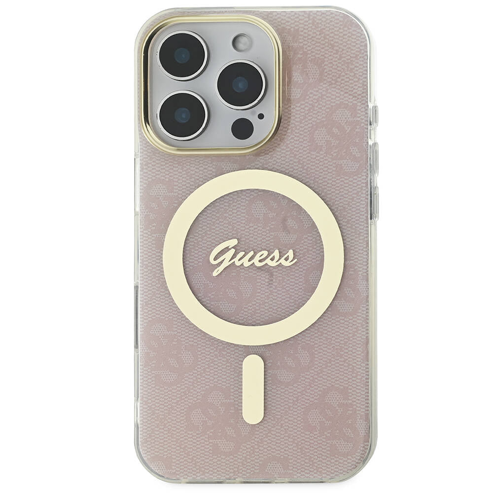 Apple iPhone 16 Pro Max Kılıf Guess Orjinal Lisanslı M-safe Şarj Özellikli Yazı Logolu 4G Desenli Kapak Kahverengi