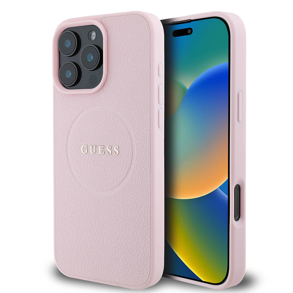 Apple iPhone 16 Pro Max Kılıf Guess Orjinal Lisanslı M-safe Şarj Özellikli Yazı Logolu Grained Kapak Yeşil
