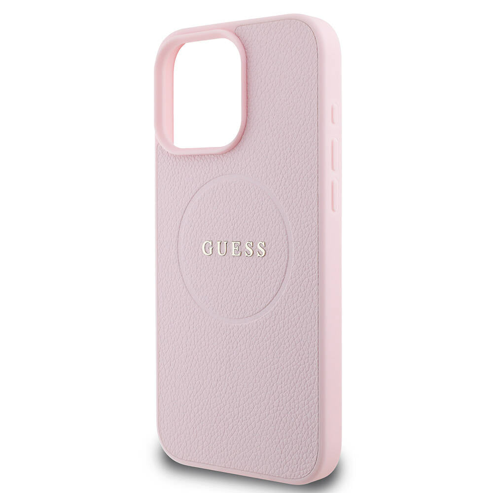Apple iPhone 16 Pro Max Kılıf Guess Orjinal Lisanslı M-safe Şarj Özellikli Yazı Logolu Grained Kapak Yeşil