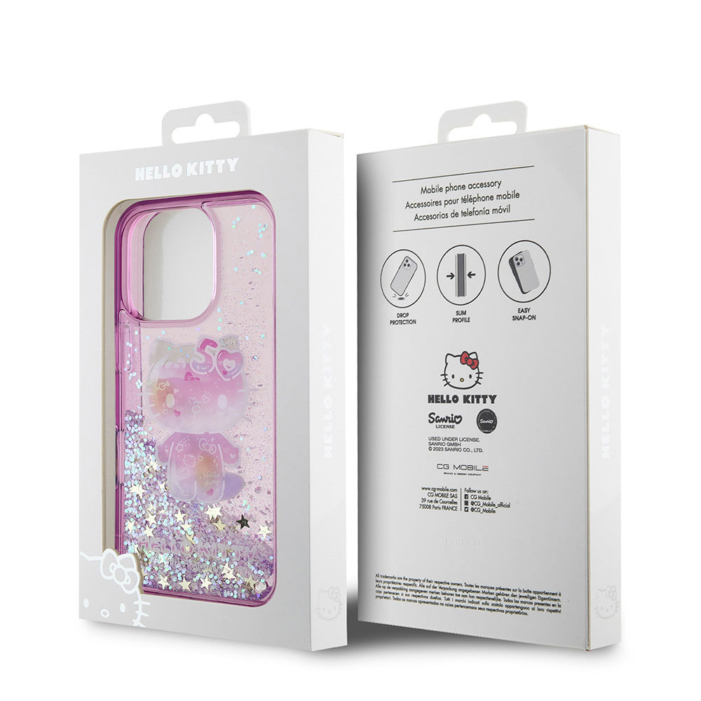 Apple iPhone 16 Pro Max Kılıf Hello Kitty Orjinal Lisanslı Sıvılı Simli 50. Yıldönümü Partisi Kapak Mor