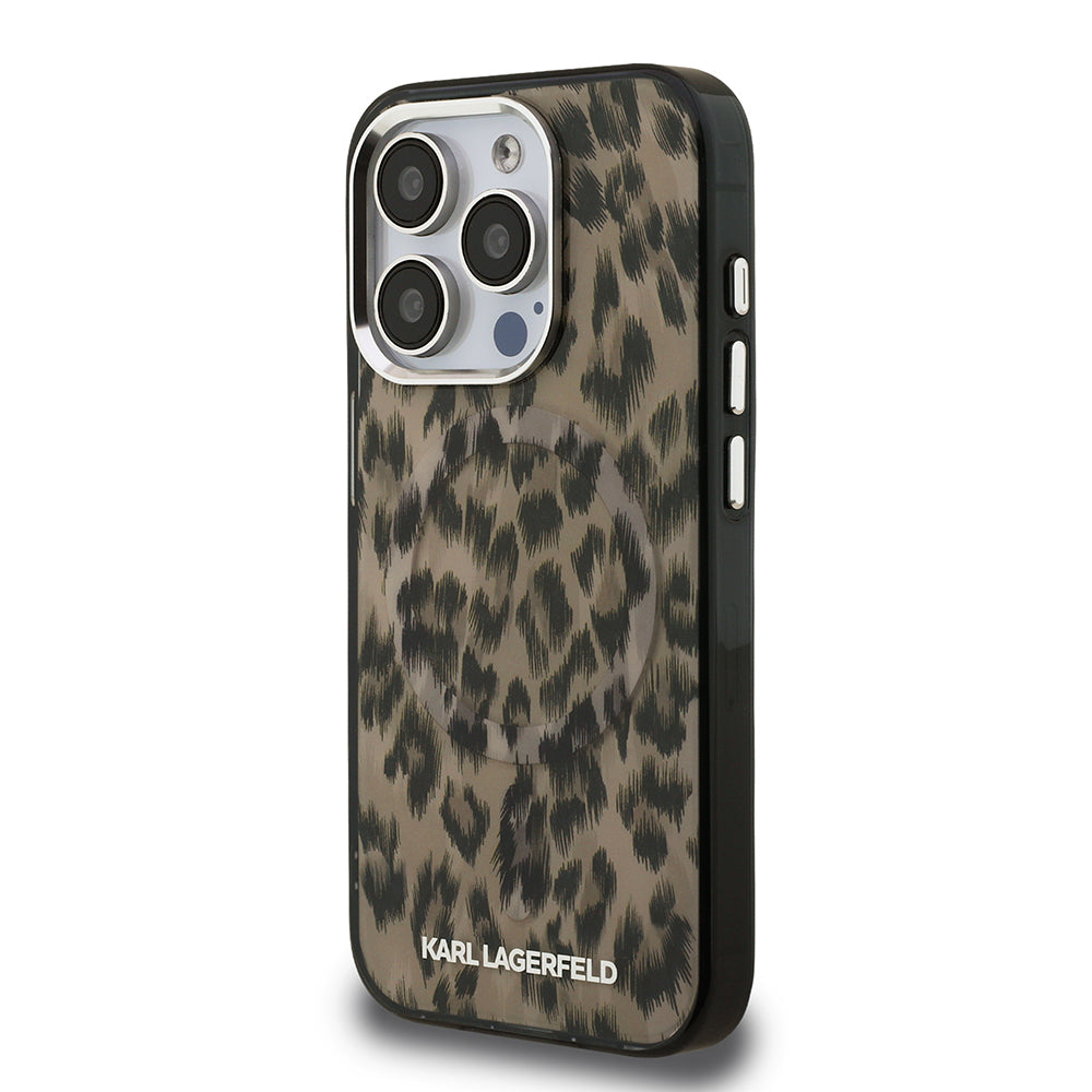 Apple iPhone 16 Pro Max Kılıf Karl Lagerfeld Orjinal Lisanslı IML Leopar Baskılı Kapak Kahverengi