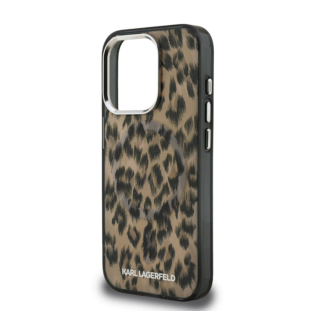 Apple iPhone 16 Pro Max Kılıf Karl Lagerfeld Orjinal Lisanslı IML Leopar Baskılı Kapak Kahverengi