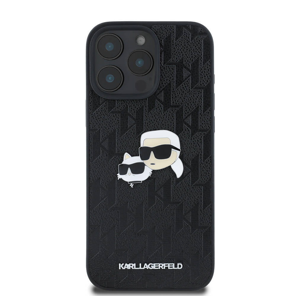 Apple iPhone 16 Pro Max Kılıf Karl Lagerfeld Orjinal Lisanslı K&C Heads Monogram Pin Kapak Siyah