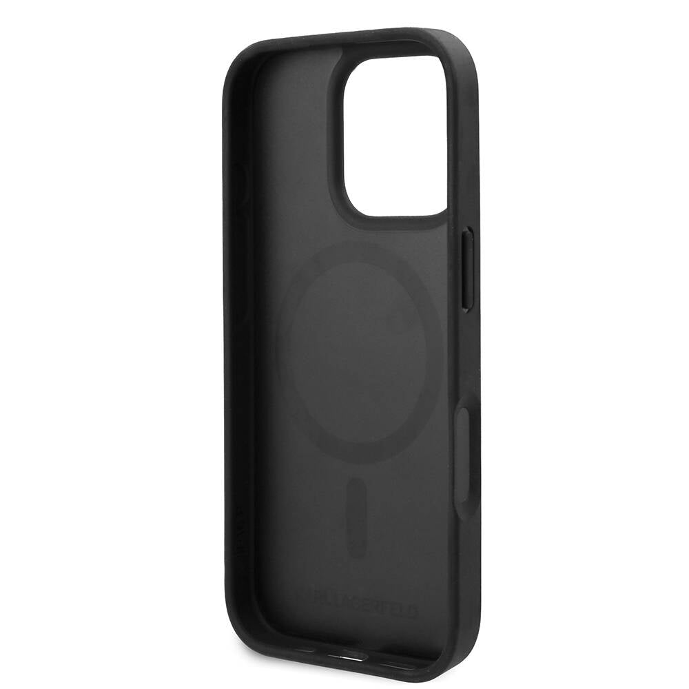 Apple iPhone 16 Pro Max Kılıf Karl Lagerfeld Orjinal Lisanslı M-safe Şarj Özellikli KL Yazılı Hot Stamp Kapak Pembe