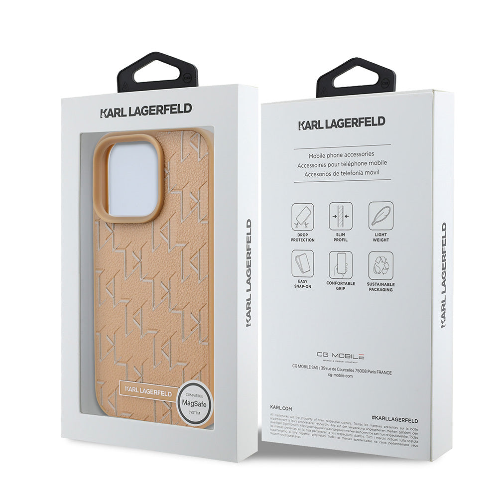 Apple iPhone 16 Pro Max Kılıf Karl Lagerfeld Orjinal Lisanslı M-safe Şarj Özellikli KL Yazılı Hot Stamp Kapak Pembe
