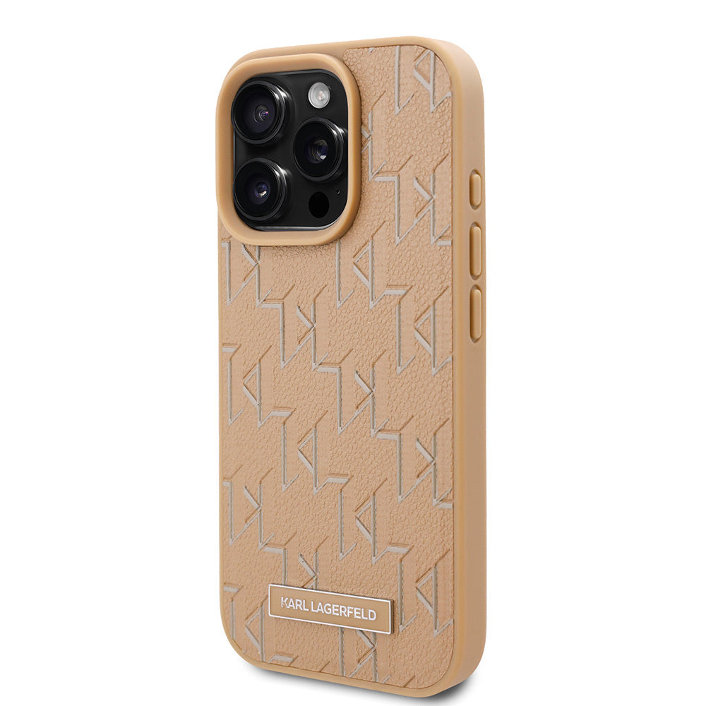 Apple iPhone 16 Pro Max Kılıf Karl Lagerfeld Orjinal Lisanslı M-safe Şarj Özellikli KL Yazılı Hot Stamp Kapak Krem