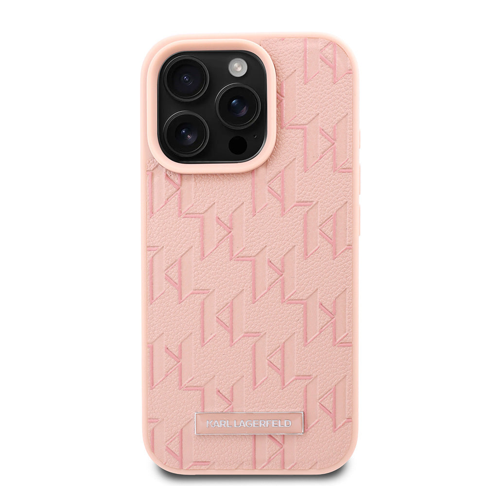 Apple iPhone 16 Pro Max Kılıf Karl Lagerfeld Orjinal Lisanslı M-safe Şarj Özellikli KL Yazılı Hot Stamp Kapak Pembe