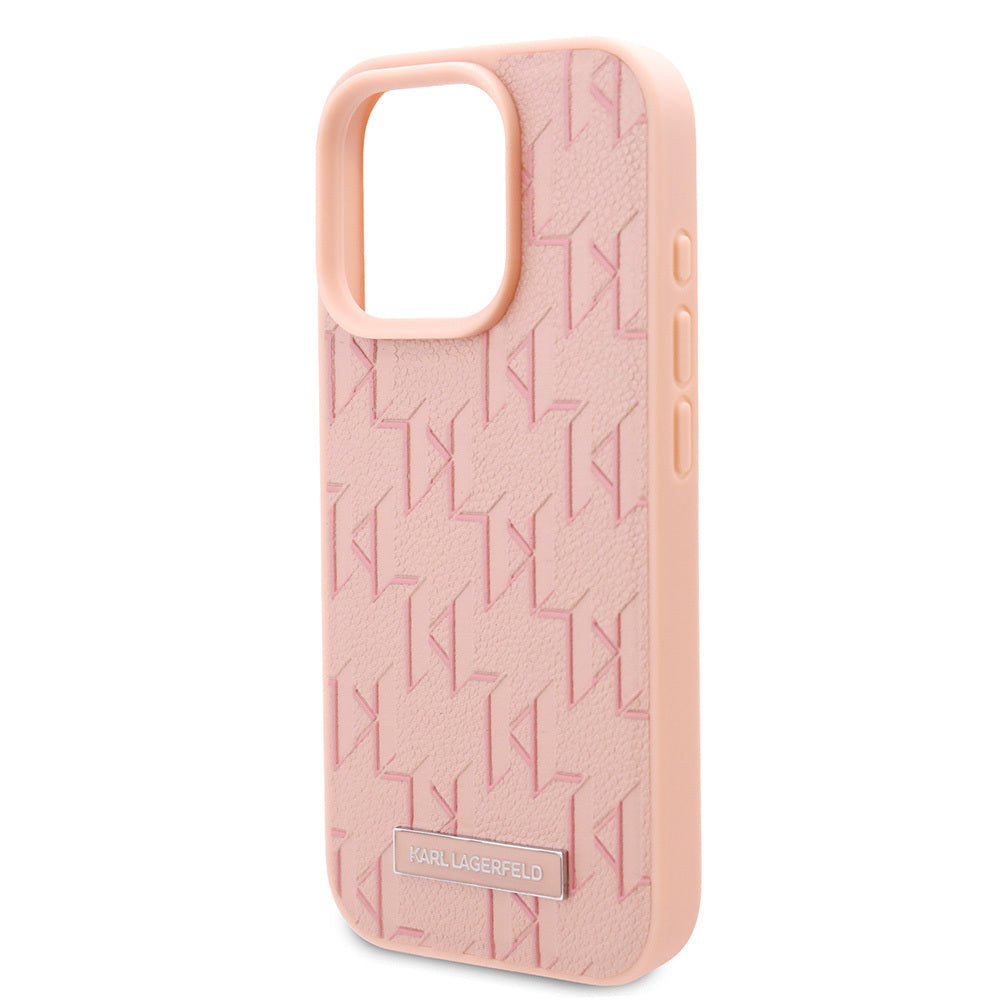 Apple iPhone 16 Pro Max Kılıf Karl Lagerfeld Orjinal Lisanslı M-safe Şarj Özellikli KL Yazılı Hot Stamp Kapak Pembe