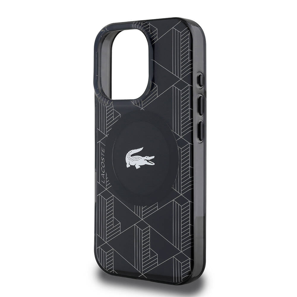 Apple iPhone 16 Pro Max Kılıf Lacoste Orjinal Lisanslı M-safe Şarj Özellikli IML Baskılı Gümüş Timsah Logolu Monogram Kapak Lacivert