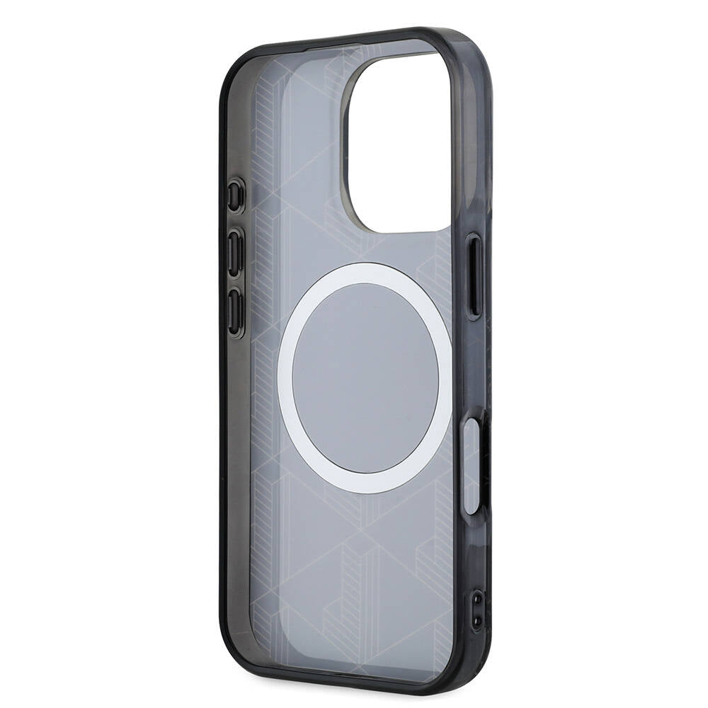 Apple iPhone 16 Pro Max Kılıf Lacoste Orjinal Lisanslı M-safe Şarj Özellikli IML Baskılı Gümüş Timsah Logolu Monogram Kapak Lacivert
