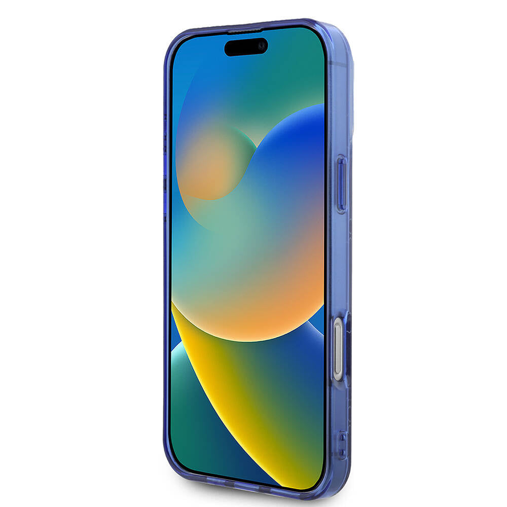 Apple iPhone 16 Pro Max Kılıf Lacoste Orjinal Lisanslı M-safe Şarj Özellikli IML Baskılı Gümüş Timsah Logolu Monogram Kapak Lacivert