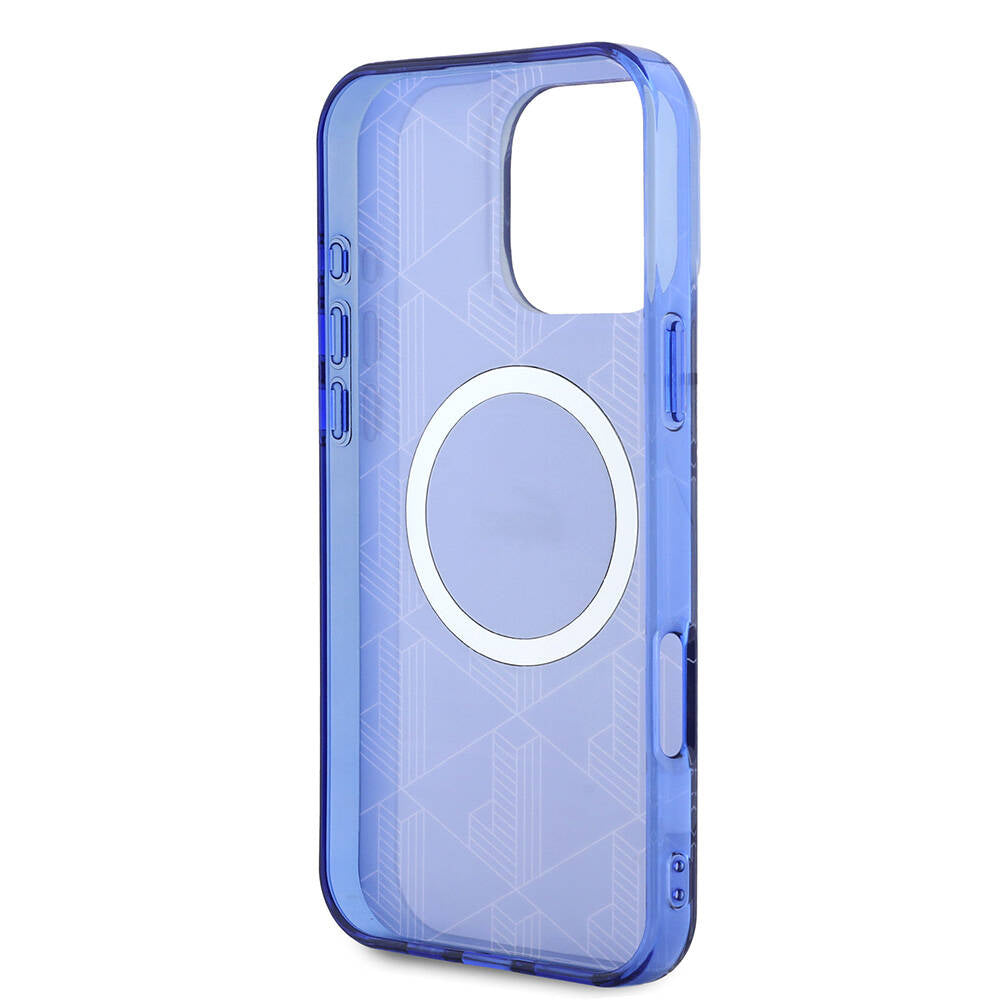 Apple iPhone 16 Pro Max Kılıf Lacoste Orjinal Lisanslı M-safe Şarj Özellikli IML Baskılı Gümüş Timsah Logolu Monogram Kapak Lacivert