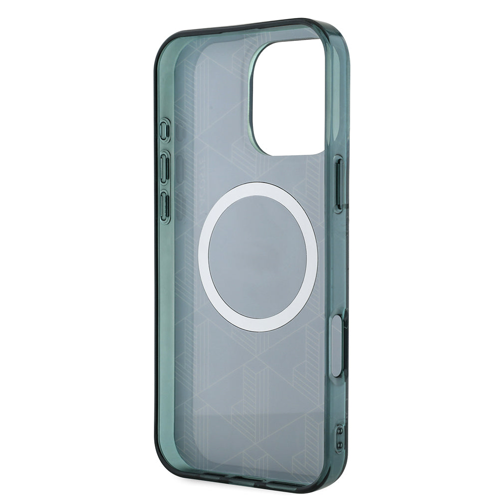 Apple iPhone 16 Pro Max Kılıf Lacoste Orjinal Lisanslı M-safe Şarj Özellikli IML Baskılı Gümüş Timsah Logolu Monogram Kapak Lacivert