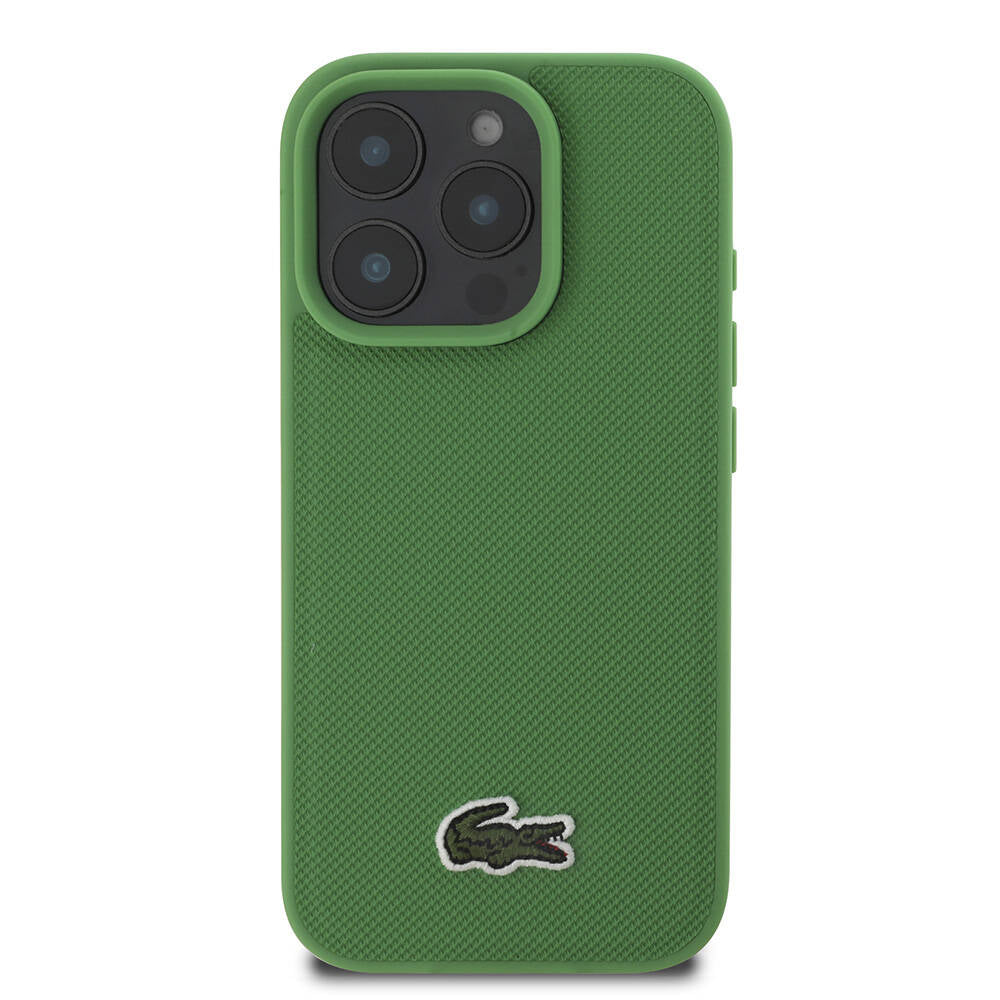 Apple iPhone 16 Pro Max Kılıf Lacoste Orjinal Lisanslı PU Pike Desenli Arka Yüzey İkonik Timsah Dokuma Logolu Kapak Koyu Yeşil