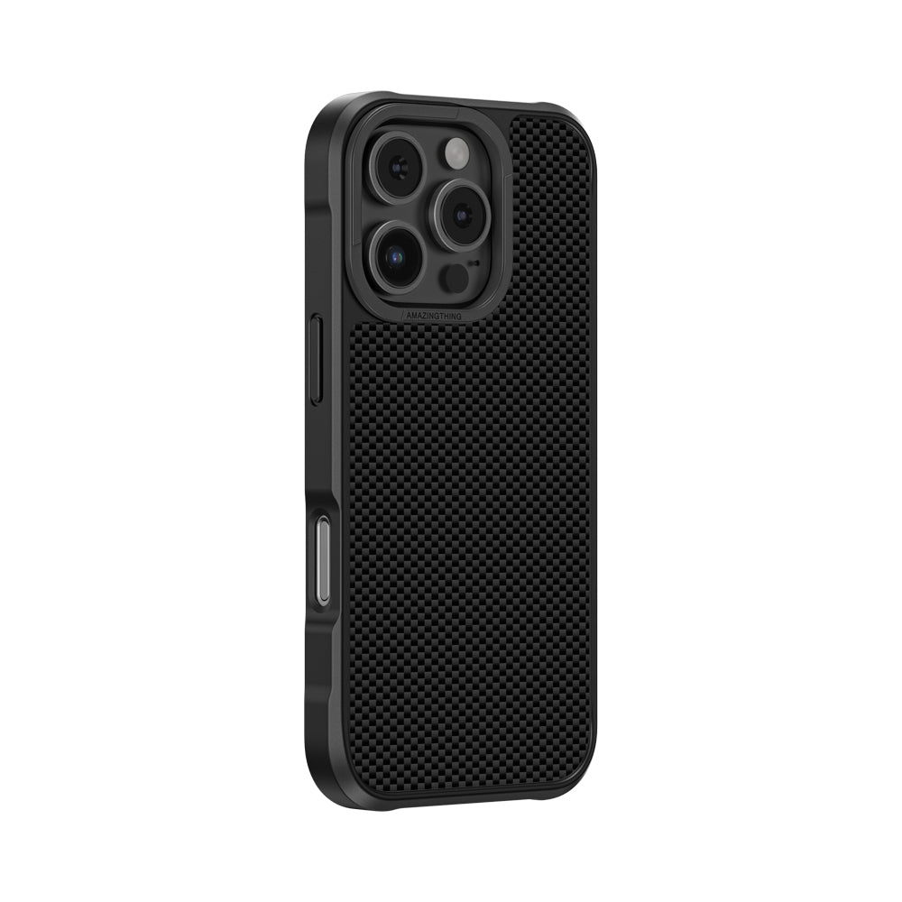 Apple iPhone 16 Pro Max Kılıf M-safe Şarj Özellikli 600D Aramid Fiber Amazingthing Titan Max Serisi Kapak Siyah
