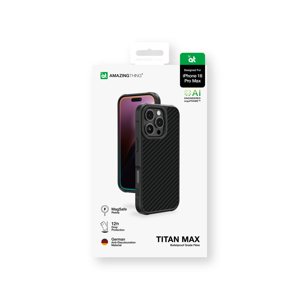 Apple iPhone 16 Pro Max Kılıf M-safe Şarj Özellikli 600D Aramid Fiber Amazingthing Titan Max Serisi Kapak Siyah