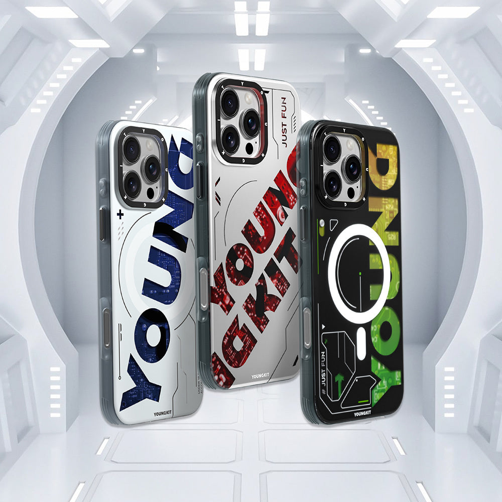 Apple iPhone 16 Pro Max Kılıf M-safe Şarj Özellikli Airbagli Çift Katmanlı Youngkit Future Serisi Kapak Yeşil