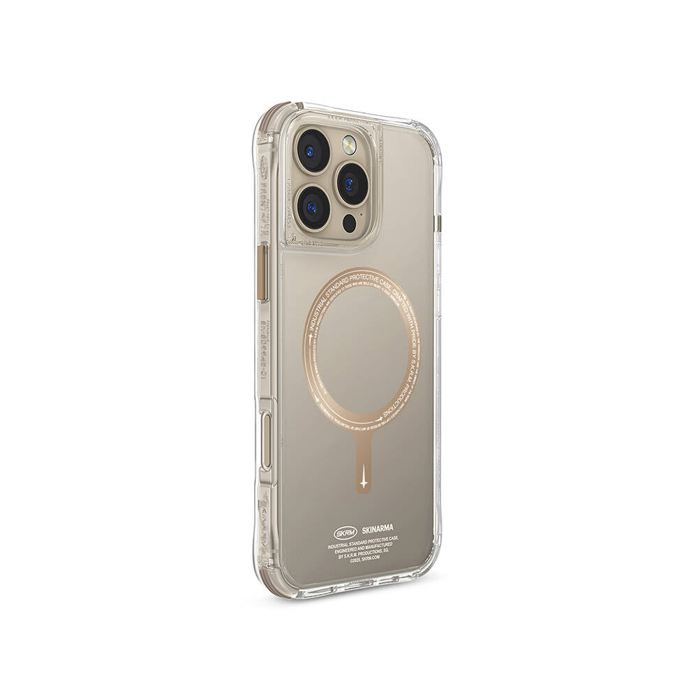 Apple iPhone 16 Pro Max Kılıf M-safe Şarj Özellikli Airbagli Şeffaf SkinArma Saido Prime Kapak Gold