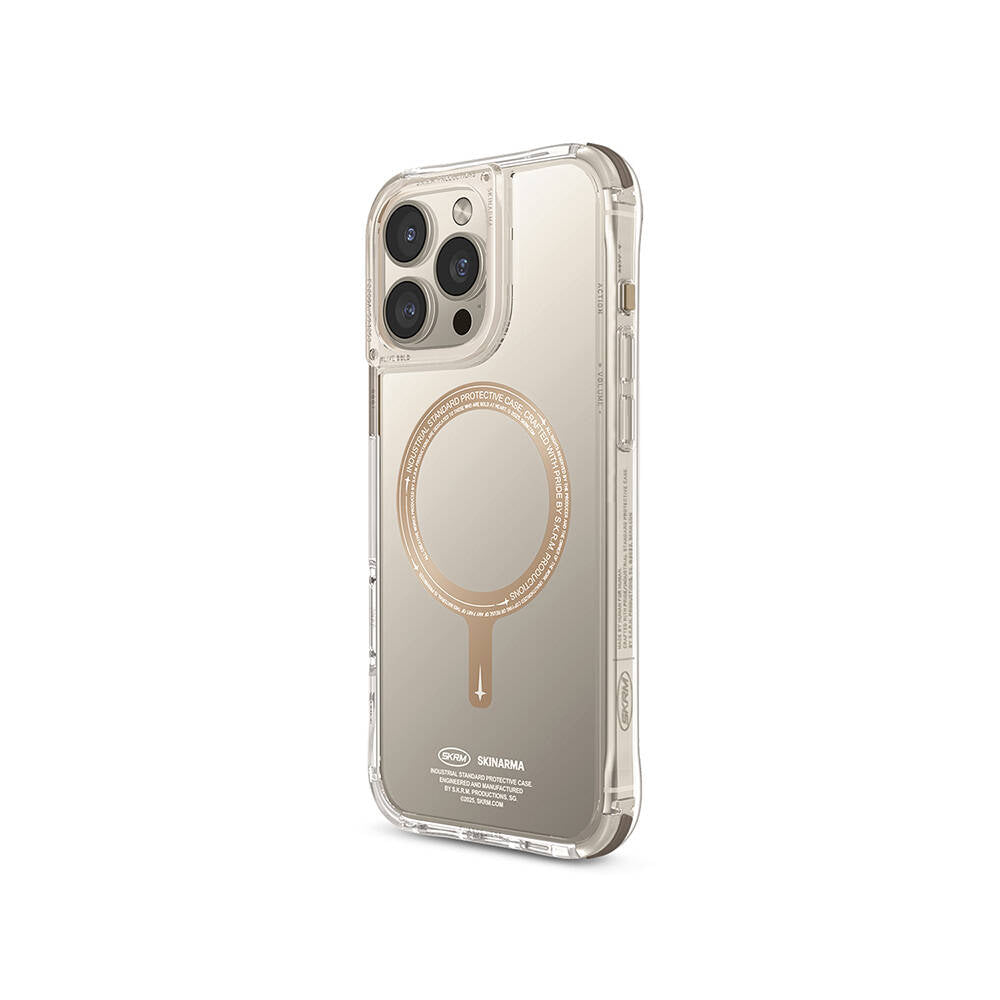 Apple iPhone 16 Pro Max Kılıf M-safe Şarj Özellikli Airbagli Şeffaf SkinArma Saido Prime Kapak Gold