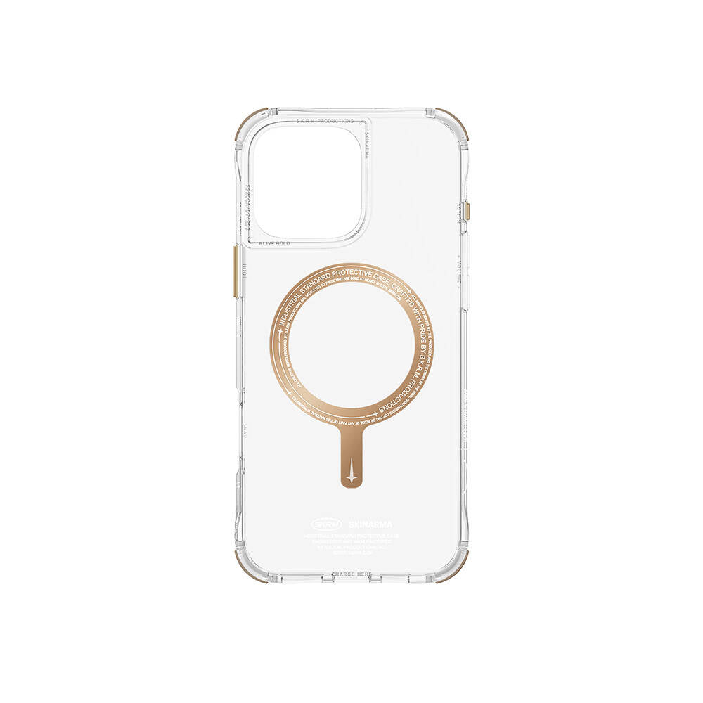 Apple iPhone 16 Pro Max Kılıf M-safe Şarj Özellikli Airbagli Şeffaf SkinArma Saido Prime Kapak Gold