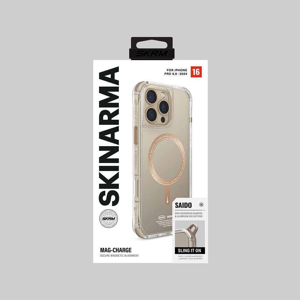 Apple iPhone 16 Pro Max Kılıf M-safe Şarj Özellikli Airbagli Şeffaf SkinArma Saido Prime Kapak Gold