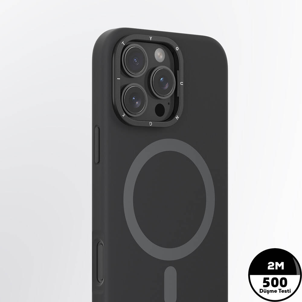 Apple iPhone 16 Pro Max Kılıf M-safe Şarj Özellikli Kamera Standlı Youngkit Bitty Cream Kapak Siyah