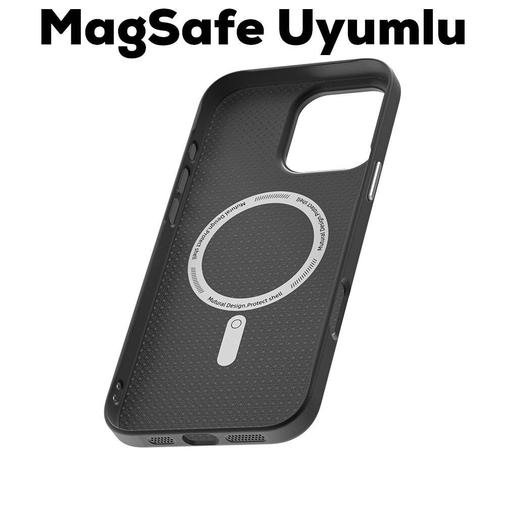 Apple iPhone 16 Pro Max Kılıf M-safe Şarj Özellikli Karbon Fiber Desenli Mutural Montage Kapak Gümüş