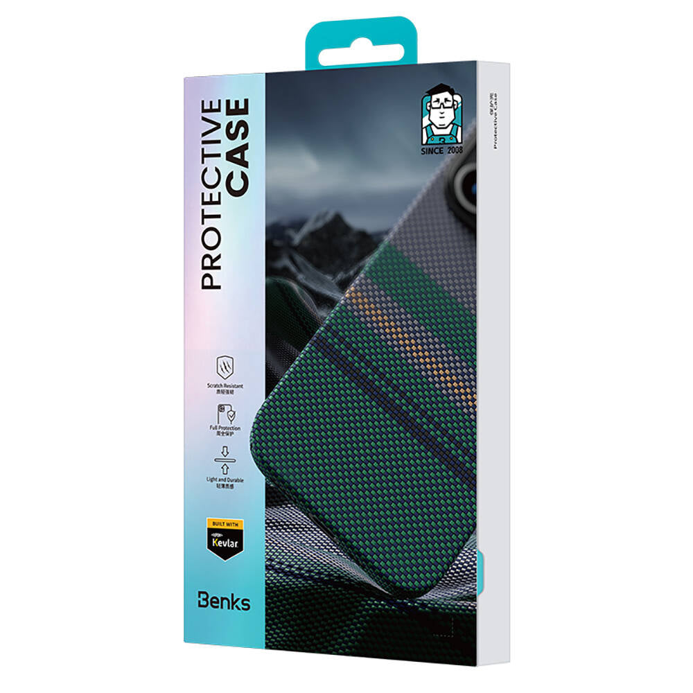 Apple iPhone 16 Pro Max Kılıf M-safe Şarj Özellikli Karbon Fiber Tasarımlı Benks Aurora ArmorAir Kevlar Kapak Siyah