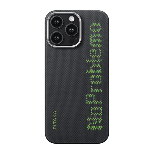 Apple iPhone 16 Pro Max Kılıf M-safe Şarj Özellikli Lumintex Teknolojili Fosforlu Aramid Fiber Pitaka Tactile Woven Aries Serisi NoProblemo Kapak