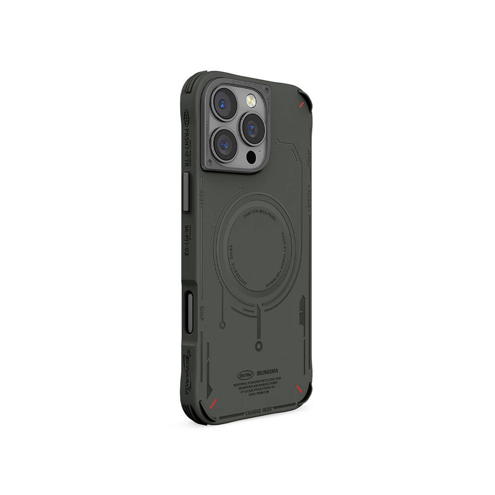 Apple iPhone 16 Pro Max Kılıf M-safe Şarj Özellikli Metal Kamera Çerçeveli Skinarma Mecha Serisi Kapak Siyah