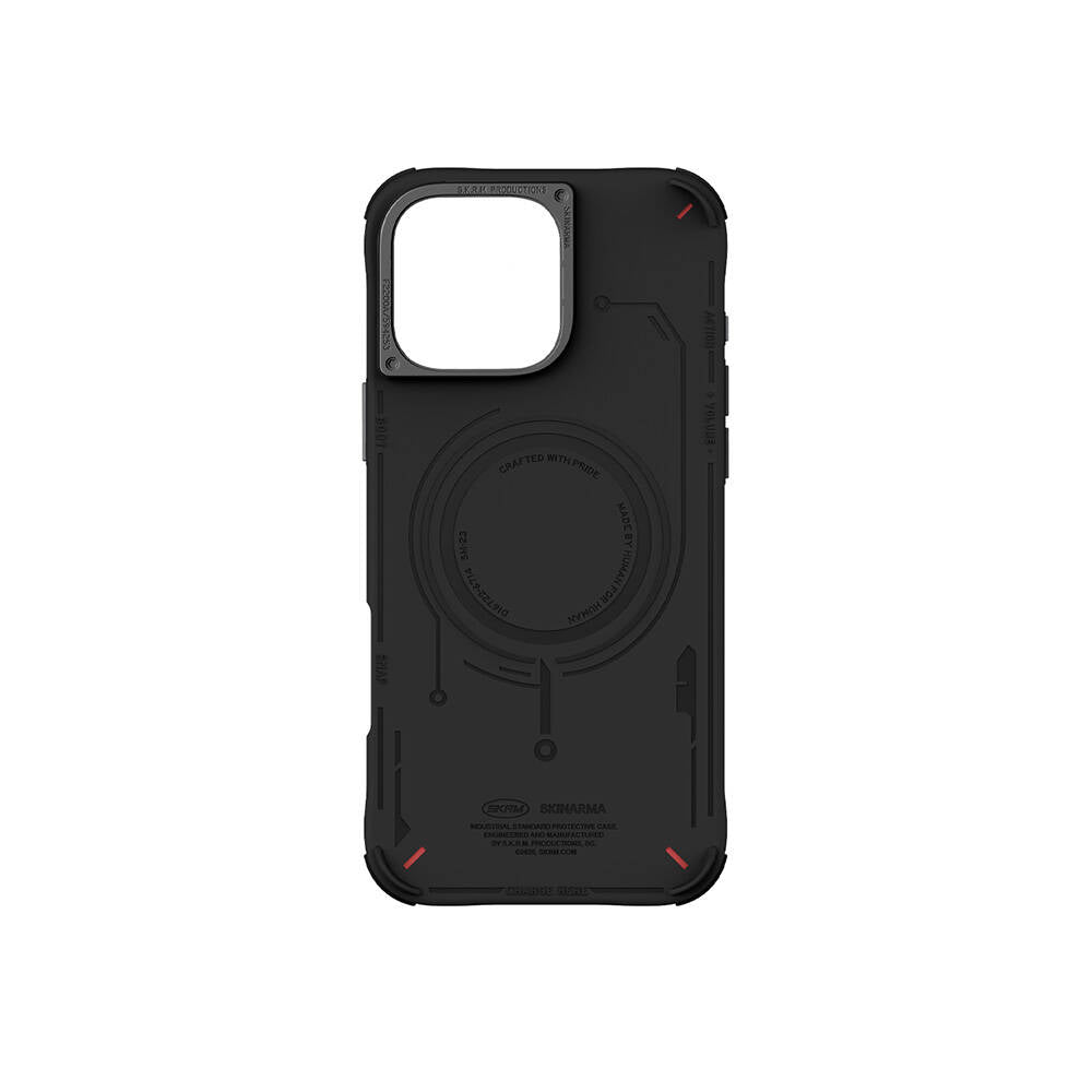 Apple iPhone 16 Pro Max Kılıf M-safe Şarj Özellikli Metal Kamera Çerçeveli Skinarma Mecha Serisi Kapak Açık Gri
