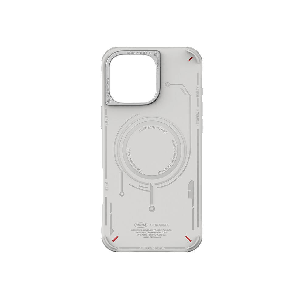 Apple iPhone 16 Pro Max Kılıf M-safe Şarj Özellikli Metal Kamera Çerçeveli Skinarma Mecha Serisi Kapak Açık Gri